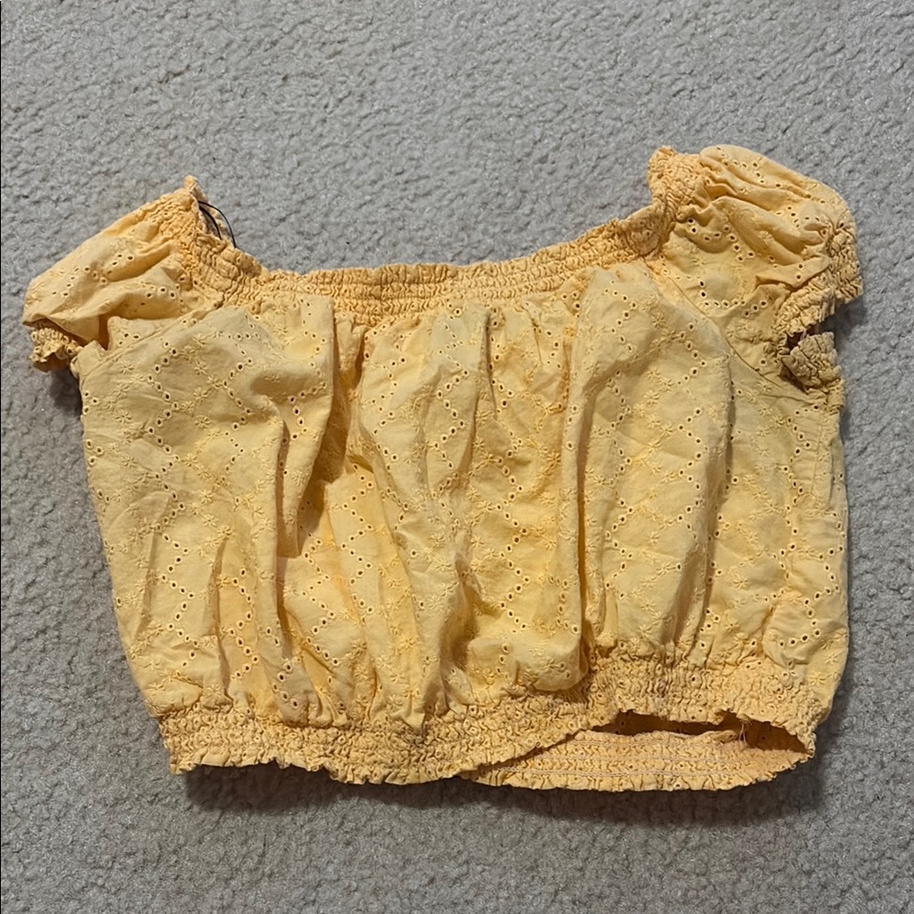 Yellow Eyelet Off-Shoulder Top